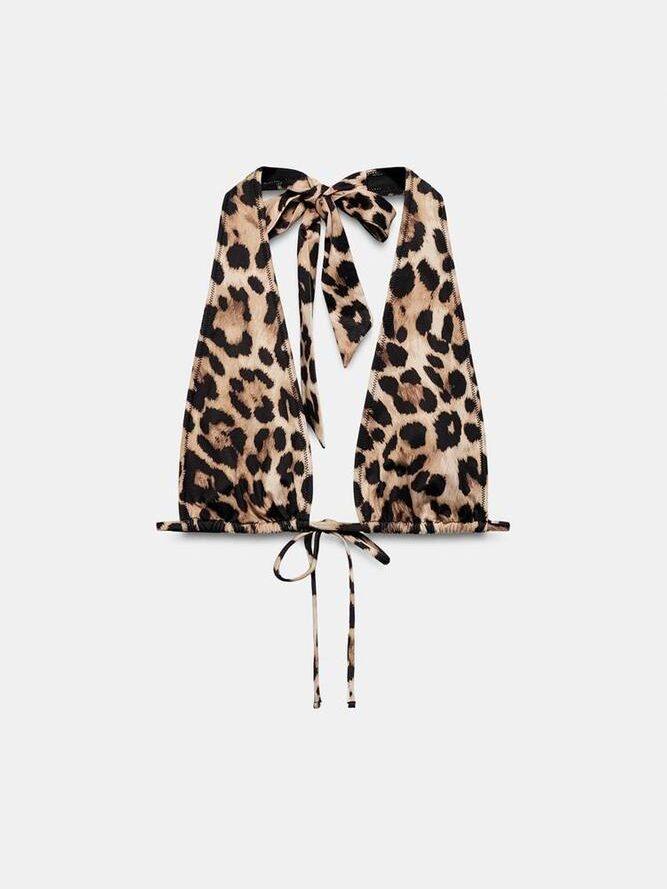 Haut de bikini à imprimé léopard, Zara.