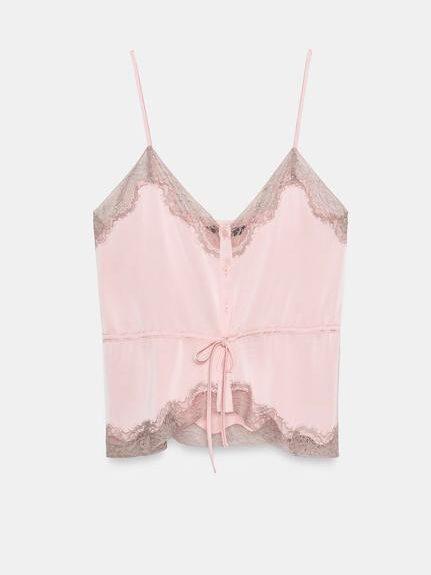 caraco rose romantique à bretelles fines zara