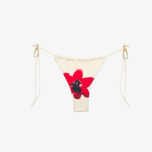 Culotte de bikini écrue à fleur rouge, Pull & Bear