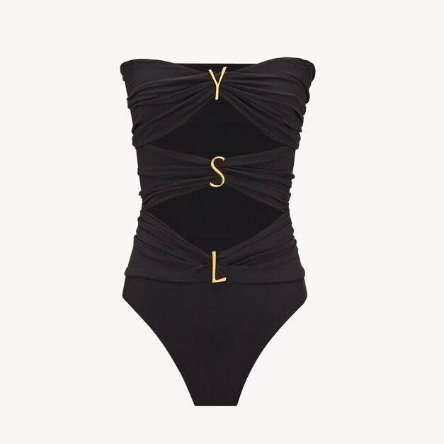 Maillot de bain noir à lettres dorées, Saint Laurent