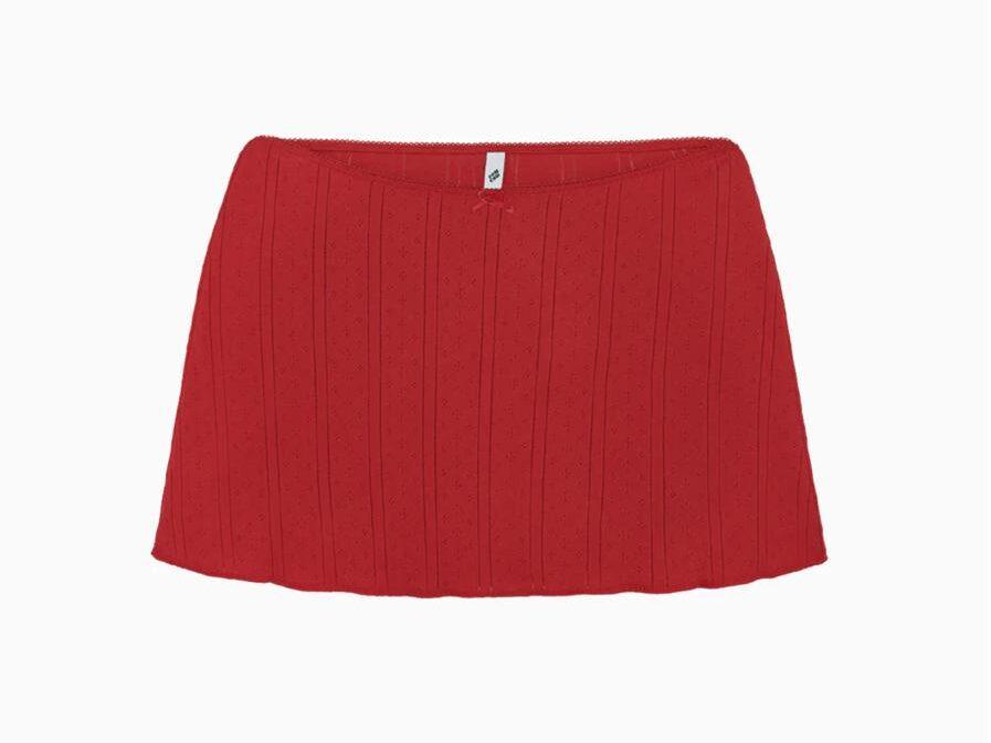 mini-jupe rouge en coton pointelle col en V, coucou intimates