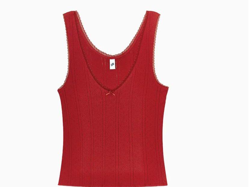débardeur rouge coton pointelle col en V, coucou intimates