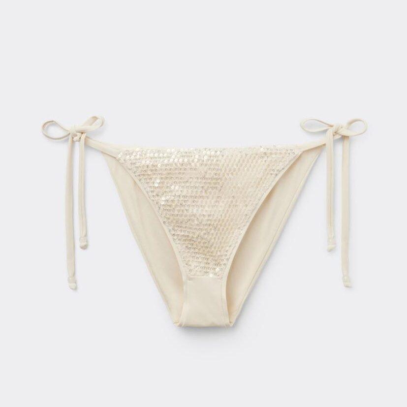 Culotte de bikini écrue à sequins, Calzedonia