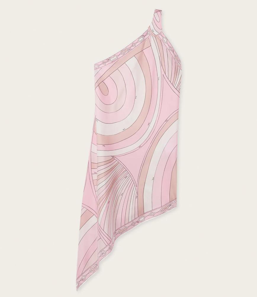 La robe de plage asymétrique en soie rose et blanche pucci