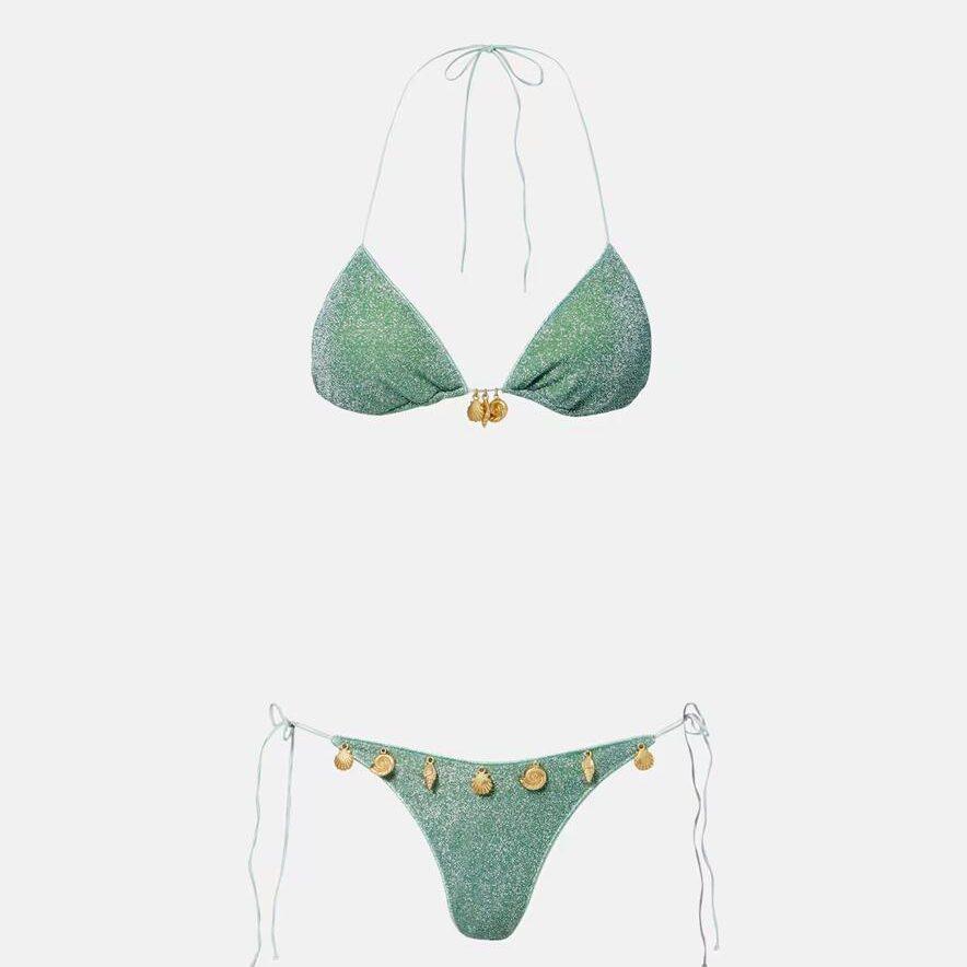 Ensemble de bikini turquoise à ornements, Osérée