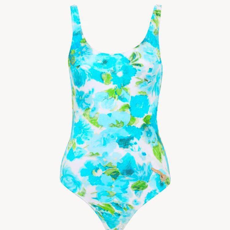 Maillot de bain une pièce à grosses fleurs bleues et vertes, Chloé