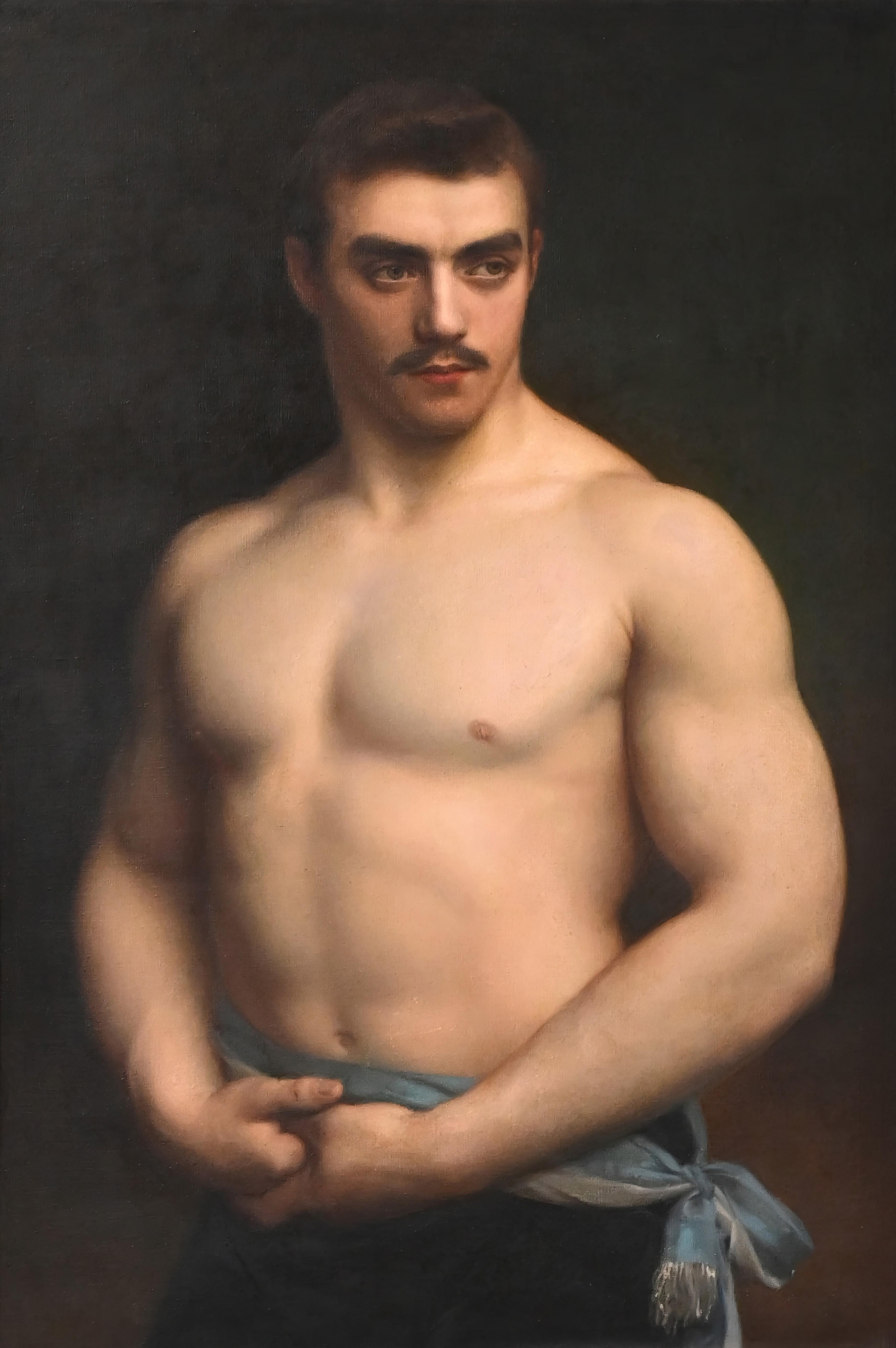 Peinture d'un homme torse nu. Gustave Courtois, Portrait de Maurice Deriaz (1907).