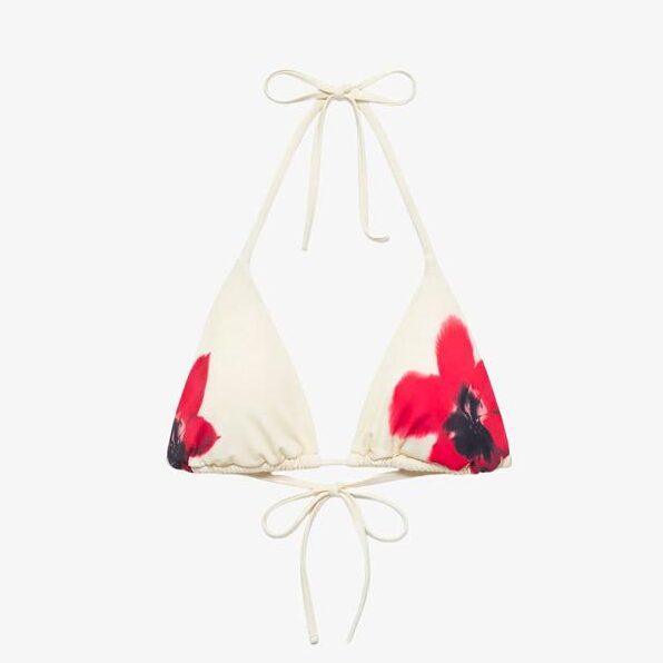 Haut de bikini écru à fleurs rouges, Pull & Bear