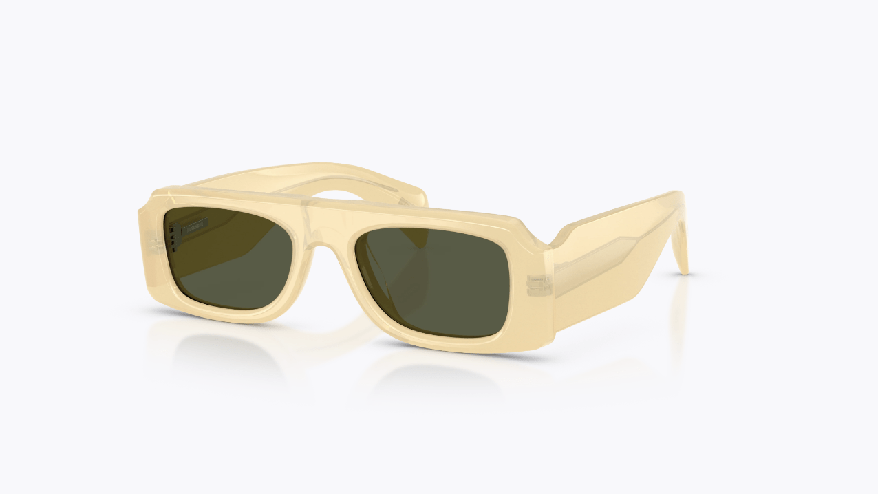 Lunettes de soleil jaune beurre en acétate, 580 €, Oliver Peoples x Jil Sander.