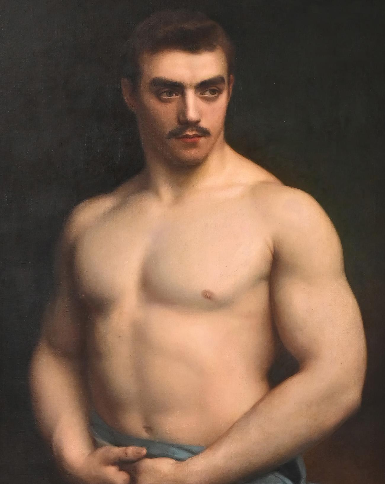 Peinture d'un homme torse nu. Gustave Courtois, Portrait de Maurice Deriaz (1907).