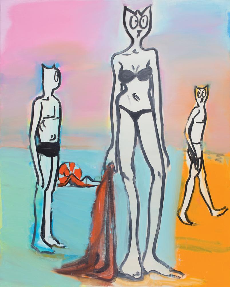 peinture de l'artiste Alains Séchas, Trois à la place réalisée en 2016