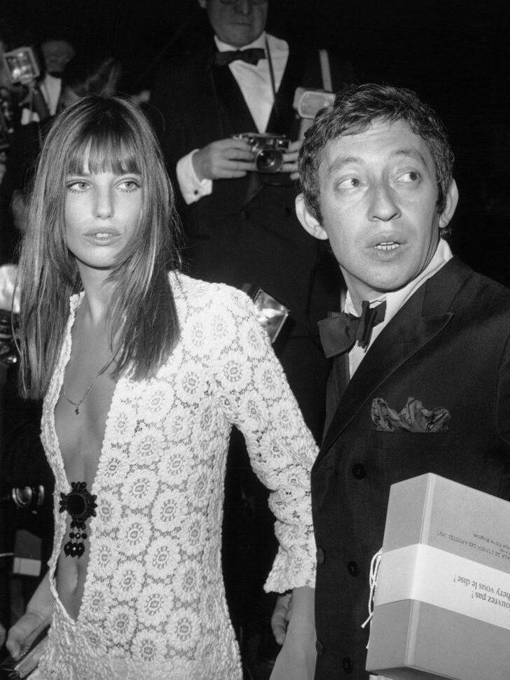 Jane Birkin en robe crochet et Serge Gainsbourg au gala Union of the Artists en 1969