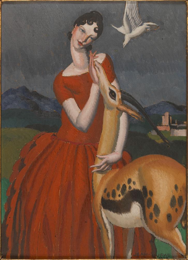 Jean Dupas, Dame à l’antilope et colombe (1923), peinture exposée au MusBA à Bordeaux en 2026