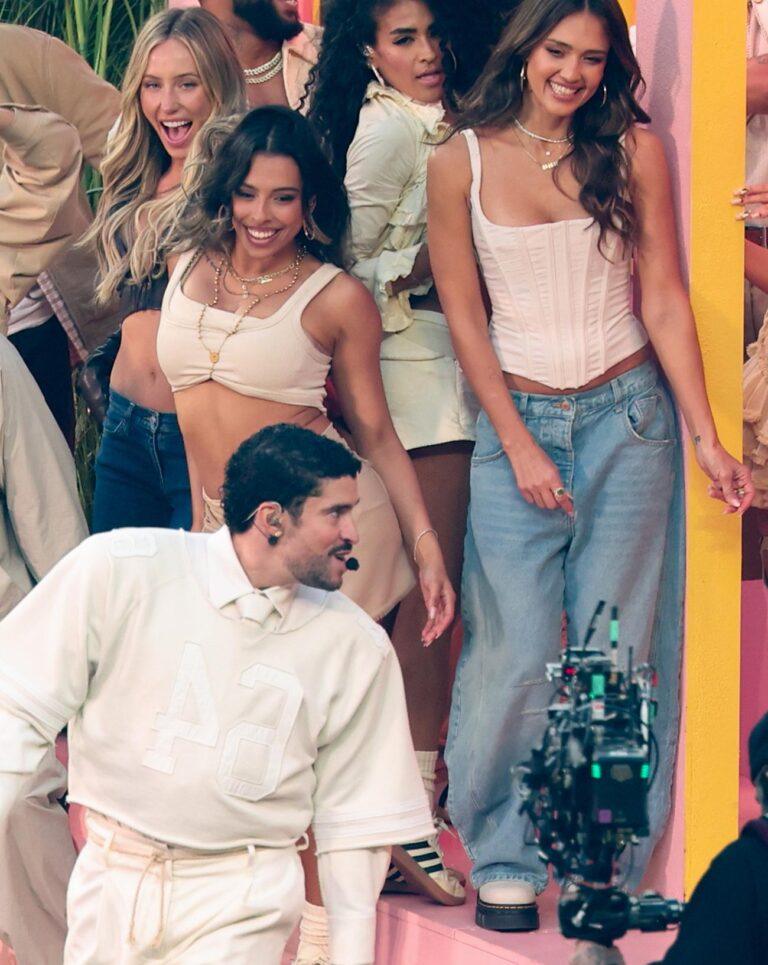 Pedro Pascal, Cardi B, Jessica Alba, Stephani Sosa, Bad Bunny, Alix Earle and David Grutman perform at Super Bowl LX held at Levi's Stadium on February 08, 2026 in Santa Clara, California.