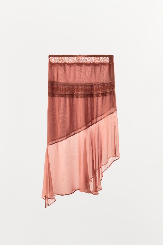 jupe rose à volants transparente zara
